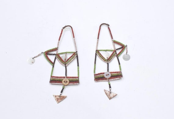 African Old Masai Beaded Earrings Kenya