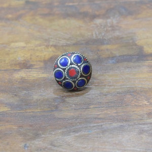 Rings India Brass Inlay Red Blue Circle Round Shape Ring