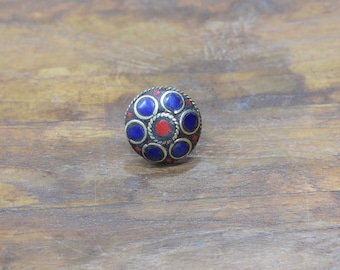 Rings India Brass Inlay Red Blue Circle Round Shape Ring