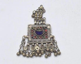 Middle Eastern Silver Kuchi Glass Pendant