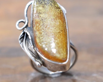 Ring Sterling Silver Baltic Amber Leaf Ring