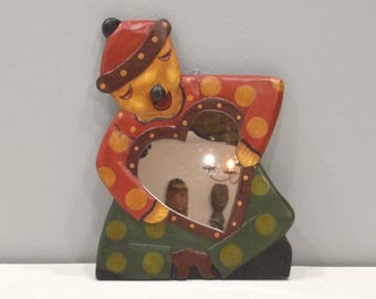 Indonesian Clown Folk Art Wall Mirror
