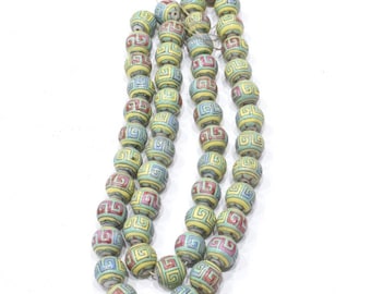 Chinese Porcelain Light Blue Geometric Bead Strand