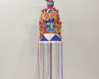 African Yoruba Beaded Multi Colored Bird Crown