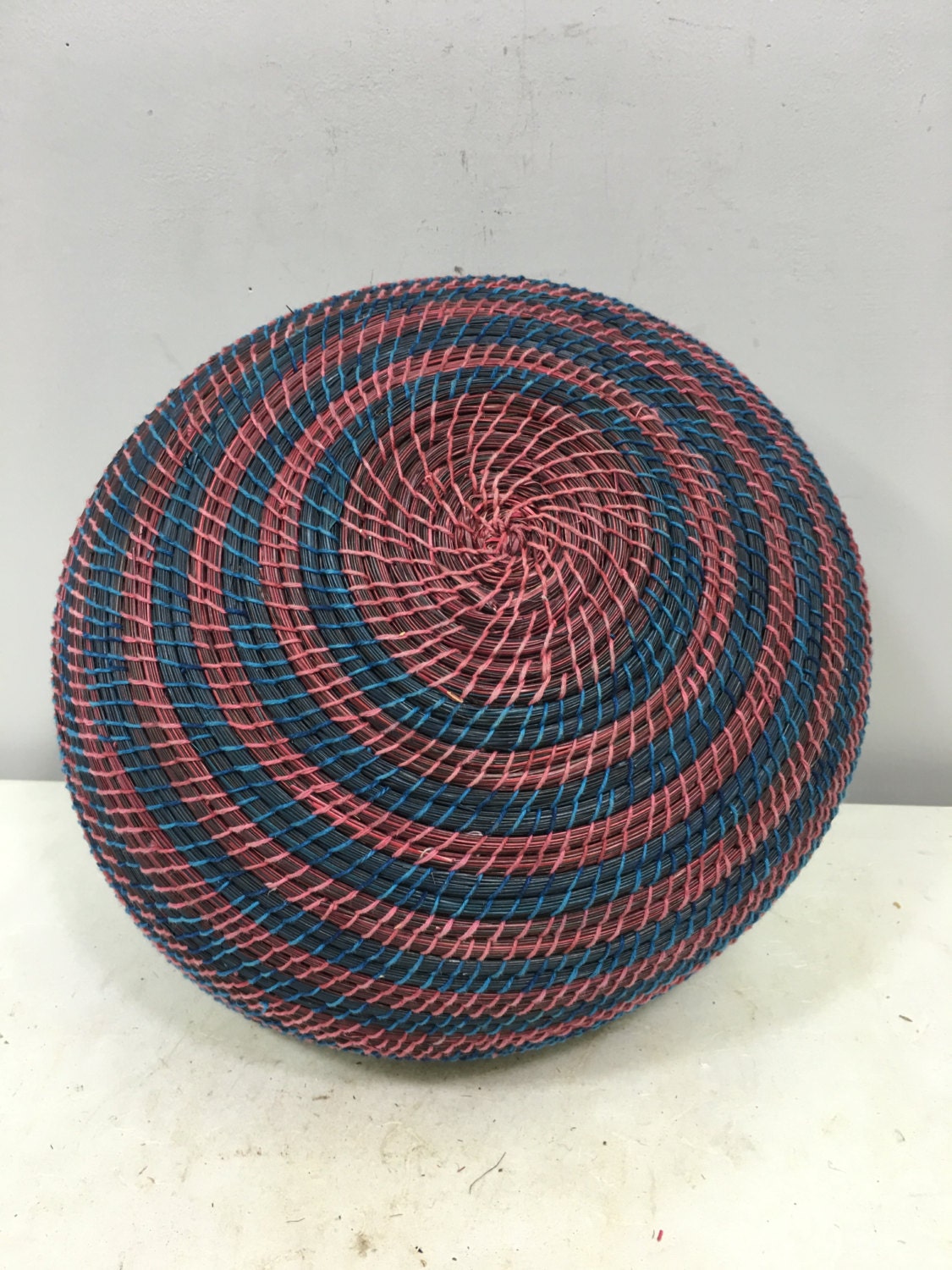 Basket African Lesotho Teal Blue Red Woven South Africa Handmade Hand Woven Coiled Woman Unique SM21