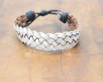 Bracelet White Leather Woven Tie Bracelet