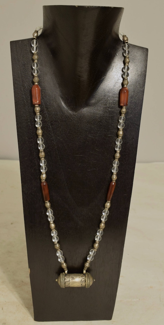 Necklace Tibetan Silver Prayer Tube Amulet Carneli
