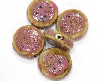 Beads Beige Pink Porcelain Round Beads