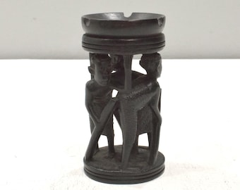 African Ebony Wood Abstract Figure Candle Holder Tanzania