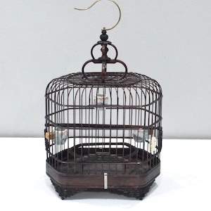 Chinese Wicker Birdcage Porcelain Water Food Bowls