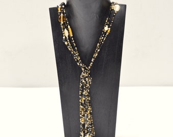 Necklace Indonesian Beaded Black White Tie Necklace