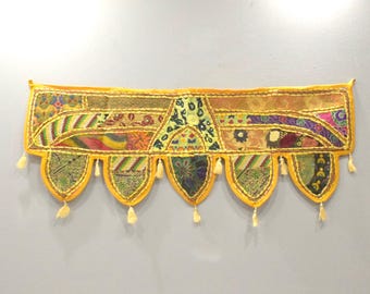 India Toran Handmade Embroidered Mirror Doorway Fabric Cover