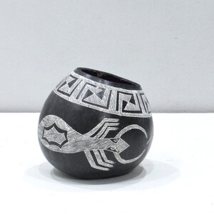 African Black White Etched Gourd Bowl Kamba Kenya