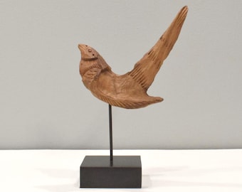 Teak Wood Hand Carved Root Statue Bird Profile Thailand