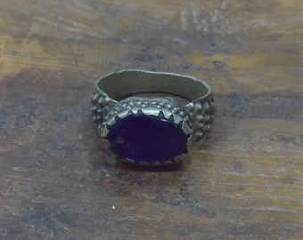 Middle Eastern Silver Blue Glass Kuchi Ring Size 10
