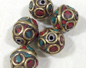 Beads Tibetan Turquoise Coral Brass Beads 12mm