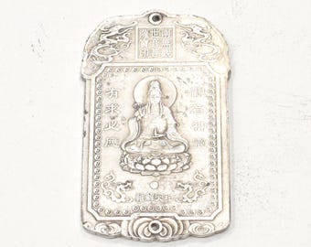 Chinese Silver Alloy Buddhist Deity Amulet