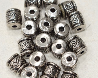 Beads Silver Scrolled Barrel Beads 13mm