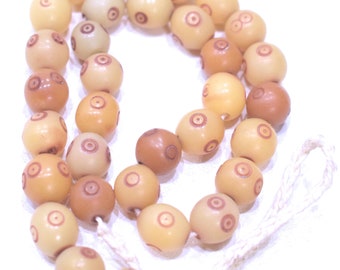 Beads India Beige Red Dot Buri Nut Beads 12mm