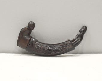 Timor Indonesian Water Buffalo Horn Etched Betel Nut Lime Container