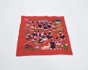 Hmong Hill Tribe Embroidered Country Life  Fabric panels