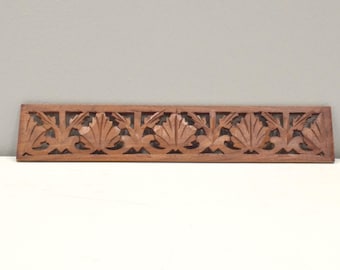 Indian Hand Carved Teak Wood Screen Panel Piece Geometric Floral Design