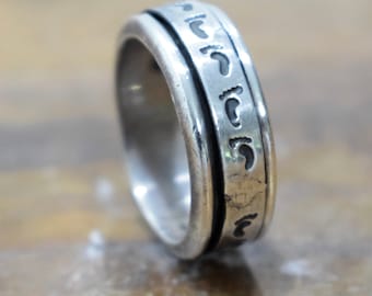 Ring Sterling Silver Etched Band Spinner Ring