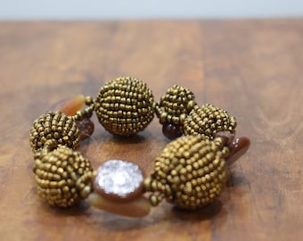 Bracelet Beaded Bronze Glass Stretch Bracelet