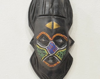 African Mask Ashanti Wood Brass Beaded Mask