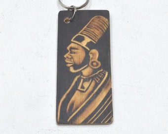 African Carved Wood Key Chain