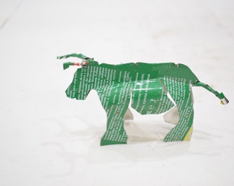 African Folk Art Toy Bull Recycled Tin Can Bull Tanzania Vintage Toy Bull