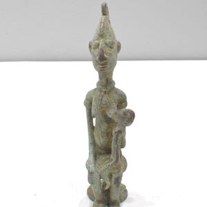 African Ashanti Bronze Mother and Child Statue Weight Ghana