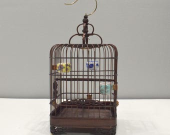 Birdcage Chinese Wicker Square Birdcage Porcelain Water Food Bowls
