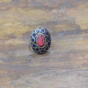 Rings India Brass Inlay Red Blue Oval Shape Ring