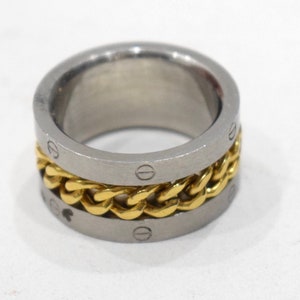 Ring Stainless Steel Etched Brass Chain Band Ring