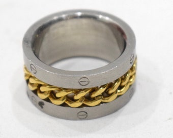 Ring Stainless Steel Etched Brass Chain Band Ring