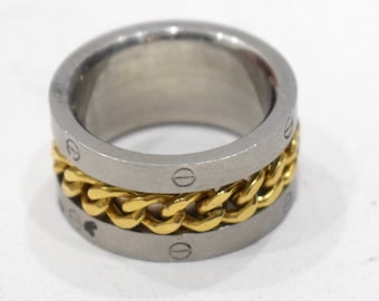 Ring Stainless Steel Etched Brass Chain Band Ring