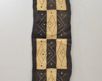 African Kuba Cloth Natural Woven Raffia Table Runner Congo