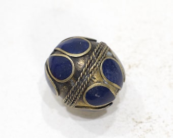 Beads Middle Eastern Blue Lapis Brass Round Beads 25mm