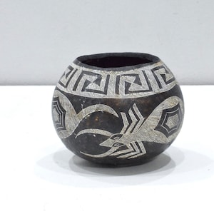 African Black White Etched Gourd Bowl Kamba Kenya