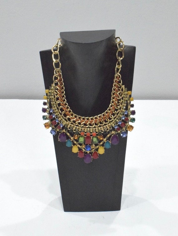 Gold Assorted Plastic Colored Stones Necklace