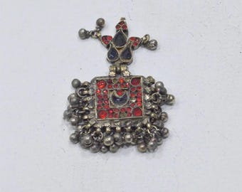 Middle Eastern Silver Kuchi Glass Pendant