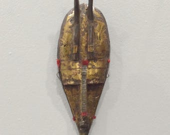 African Mask Marka Brass Wood Burkina Faso Mali