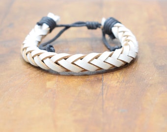 Bracelet White Leather Woven Round Tie Bracelet