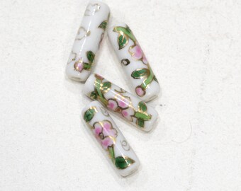 Beads Chinese White Flower Porcelain Tube 22mm