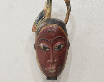 African Mask Wood Crest Baule Tribe Mask