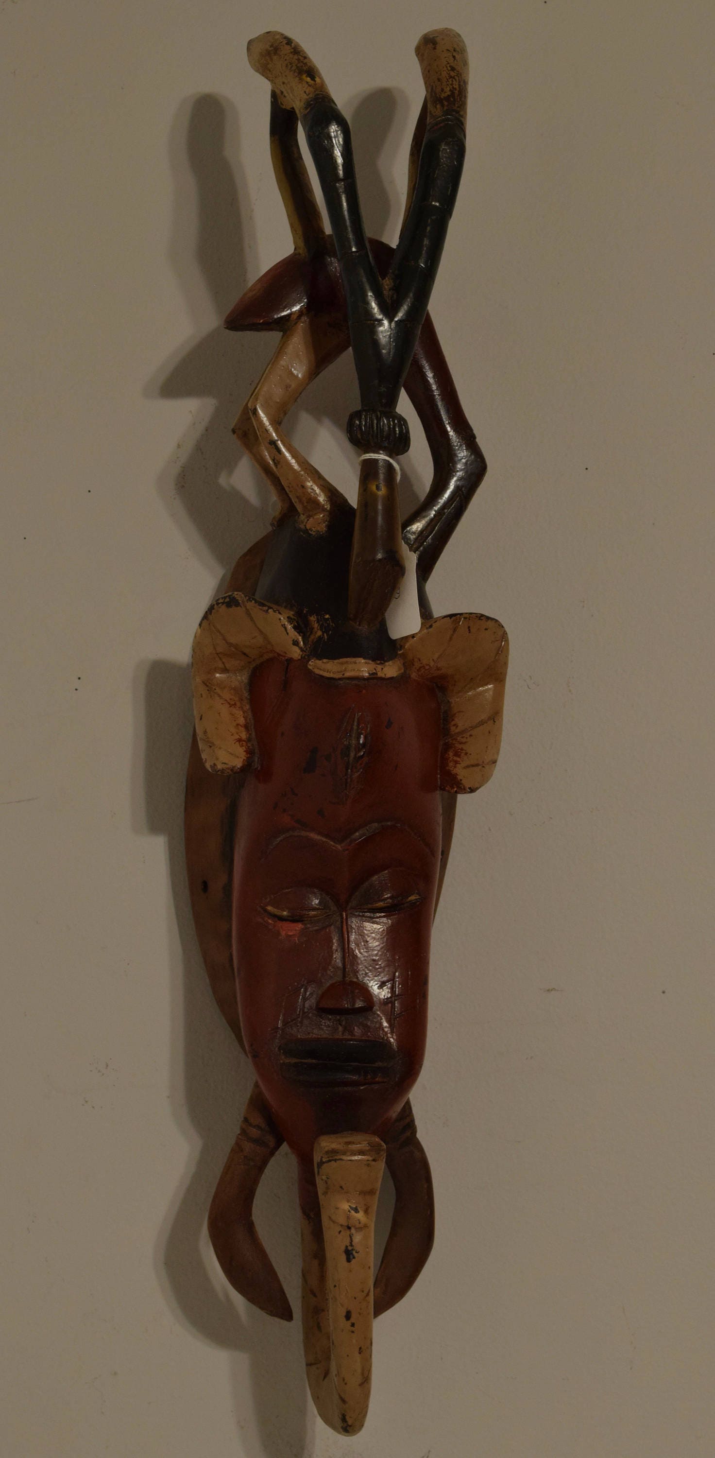 African Mask Baule Red Bird Mask Ivory Coast Handmade Bird Crest Female