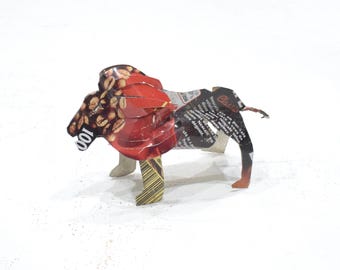 African Folk Art Toy Lion Recycled Tin Can Lion Tanzania