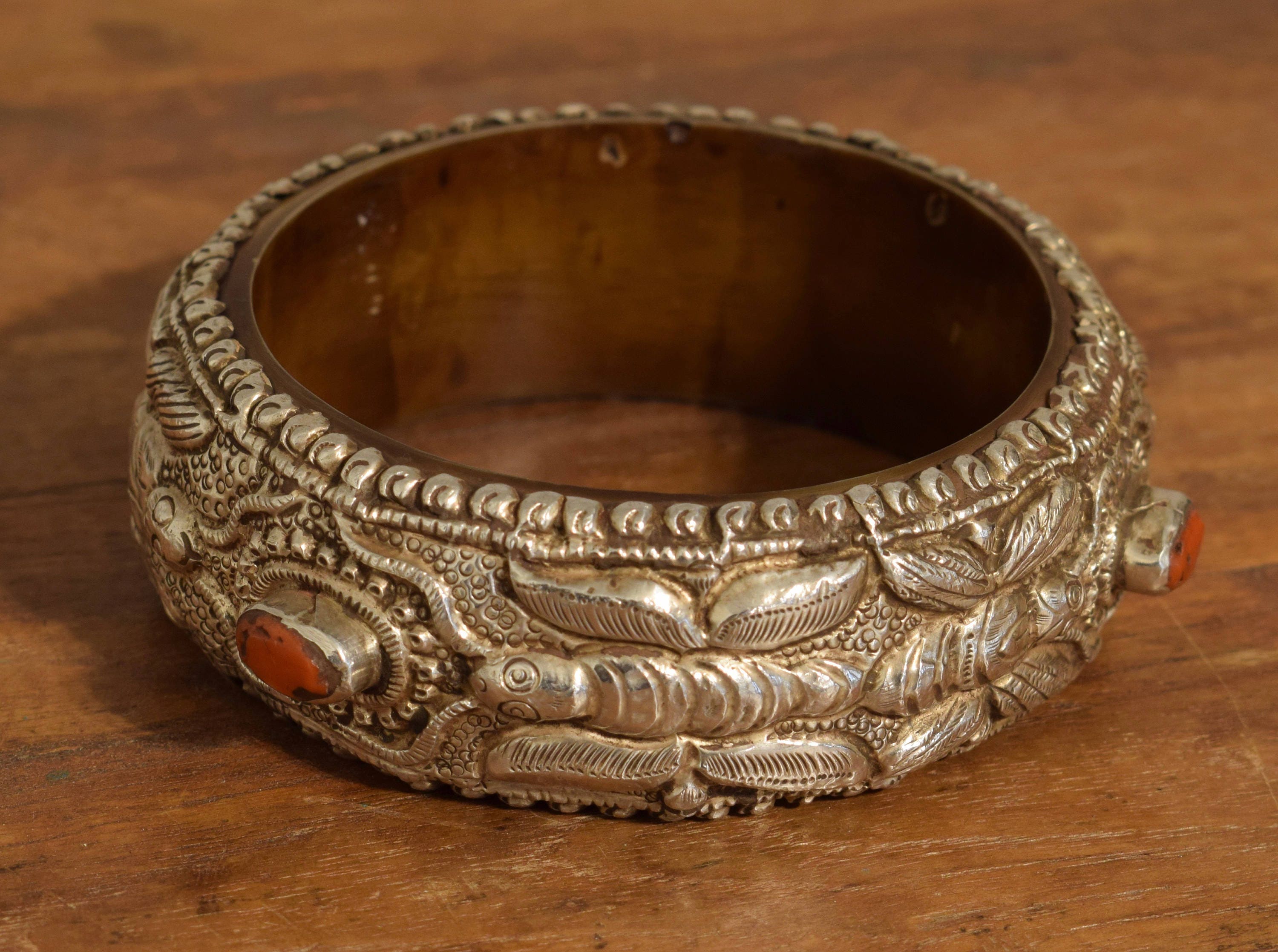 Retro Tibetan Dragon Bracelet - Silver Plated - Ruby Lane