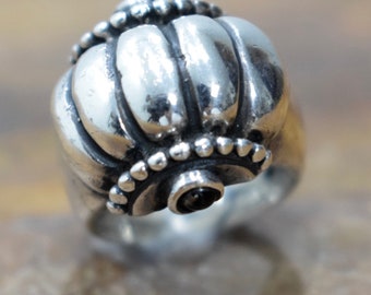 Ring Sterling Silver Onyx Grooved Dome Ring